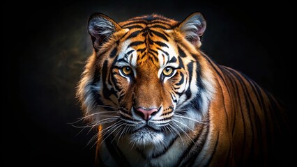 Fototapeta premium A Majestic Tiger's Gaze, Captivating with its Fiery Orange and Black Stripes, A Symbol of Power and Beauty in the Wild