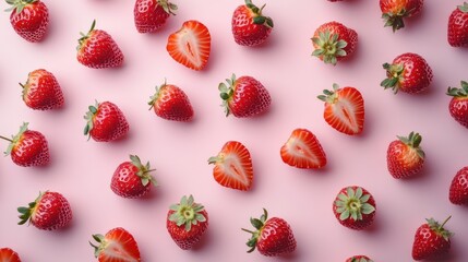 Red Strawberries on Pink Background