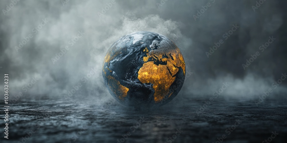 Poster climate change mitigation concept with a globe symbolizing decarbonization and co2 emission reductio
