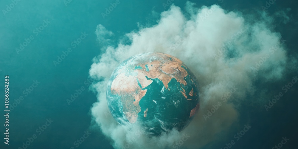 Poster climate change mitigation concept with a globe symbolizing decarbonization and co2 emission reductio