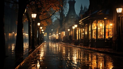 Rainy Night Street Scene