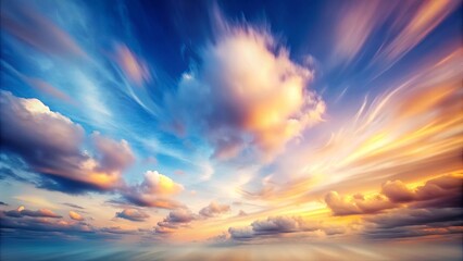 Obraz premium A symphony of colors painted across a vast canvas of clouds, where the sky transforms from vibrant blue to a radiant gold, showcasing the beauty of a celestial tapestry.