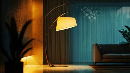 Modern Living Room with Floor Lamp and Warm Lighting