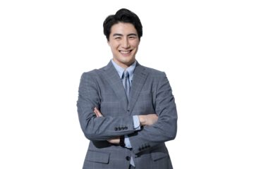 腕を組むをする若いビジネスマン 合成などに使いやすい背景透明png