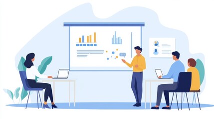 A person confidently sharing tips for success in front of a modern boardroom, with a presentation slide listing essential elements like mindset, strategy, and execution.