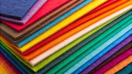 An array of vibrant, layered fabric swatches arranged in a diagonal pattern, showcasing a spectrum of colors, textures, and hues.