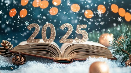 Clear backdrop featuring "2025" vector illustration for New Year.