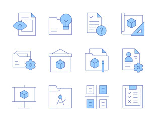Project icons. Line Duotone style, editable stroke. check list, development, modeling, presentation, project, project status, project management