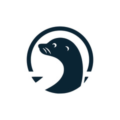 sea lion wild animal circle logo vector illustration template design