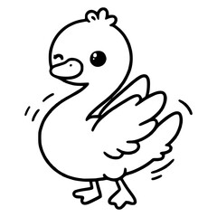 cute swan cartoon animal doodle hand drawn vector illustration template design