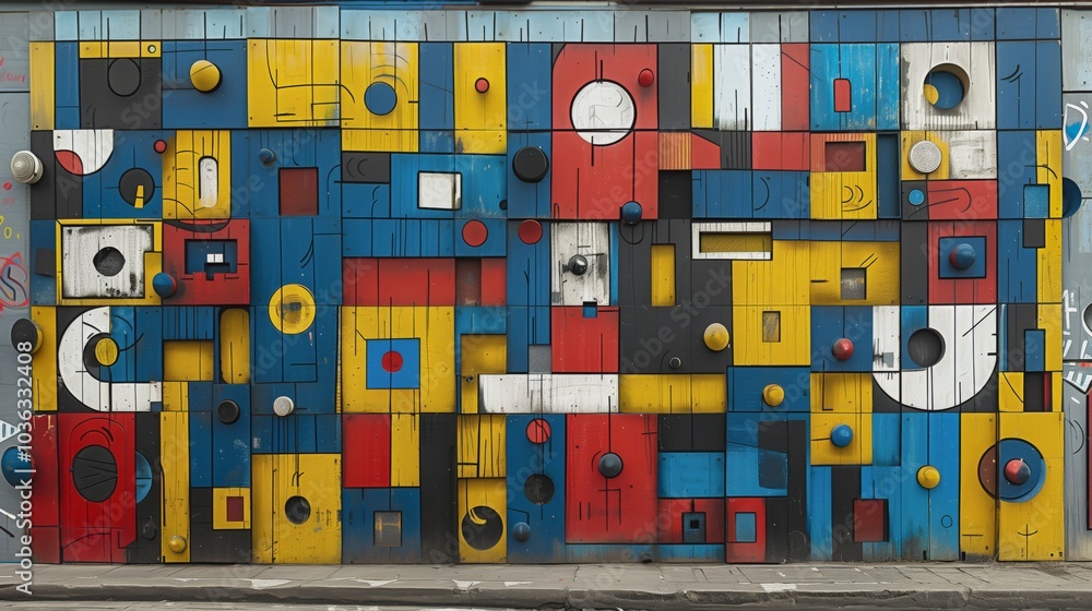 Aufkleber vibrant and dynamic street art with colorful geometric shapes and patterns in an urban environment