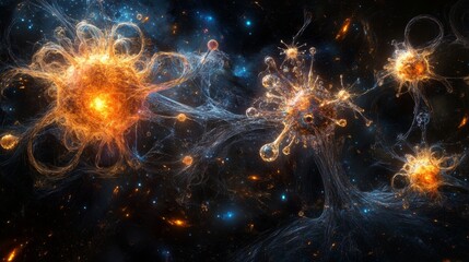 Fototapeta premium Abstract Cosmic Nebula with Glowing Stars and Filaments