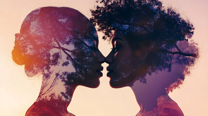Double Exposure of Two Women Facing Each Other