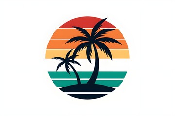 Obraz premium Summer sunset tropical beach line art vector illustration, hand drawn sunset and sunrise outline landscape tropical beach, palm tree with sunset waves Nature 