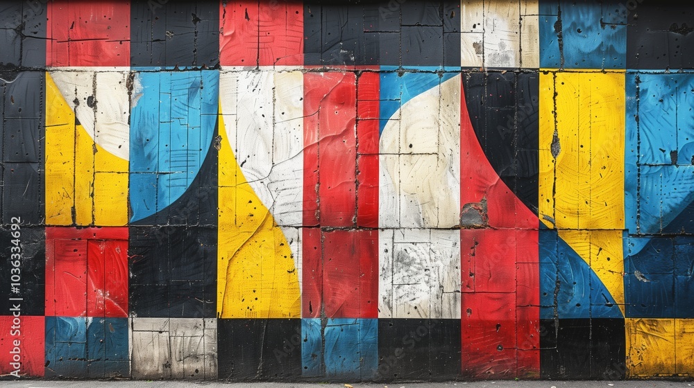Poster explore the vibrant world of geometric street art with color blocks and abstract patterns