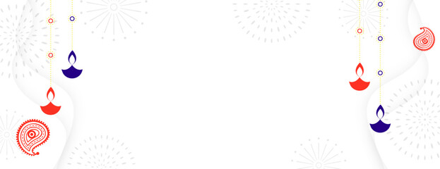 hanging diwali diya celebration white banner with text space