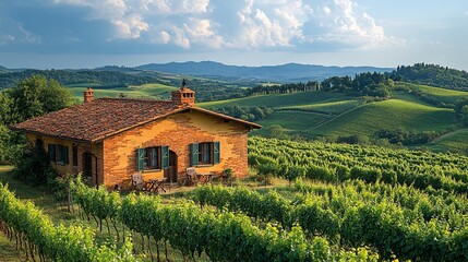 Scenic Winery in Grassy Plain Surrounded by Hills