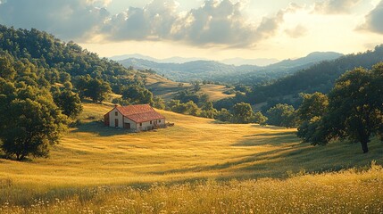 Fototapeta premium Tranquil Winery Amidst Vast Grassland Landscape