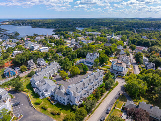 Atlantic district aerial view along the coast near Nantasket Beach in historic town center of Hull,...