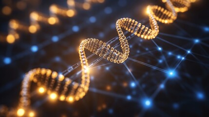 DNA Double Helix Abstract 3D Illustration with Network Connections