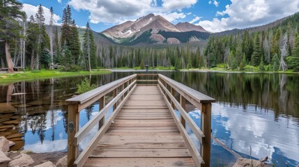 Serene Mountain Lake with Wooden Dock
