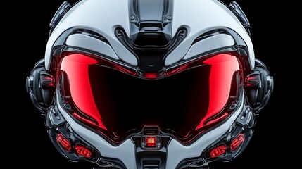 Fototapeta premium Futuristic Helmet with Red Visor Sci Fi Gear Space Exploration Cyberpunk Style