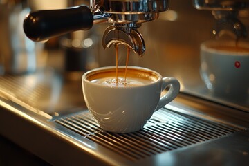Espresso Machine Pouring Coffee into Cup