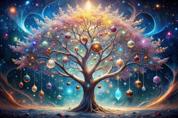 abstract christmas tree with snowflakes