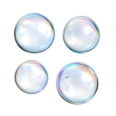 Soap Bubbles with Iridescent Colors on white and transparent background. PNG