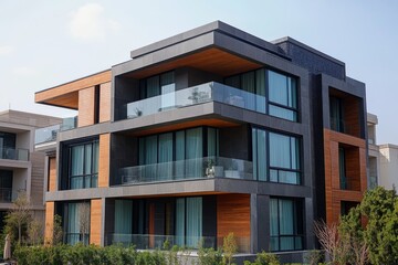 Modern House with Balconies and Glass Windows