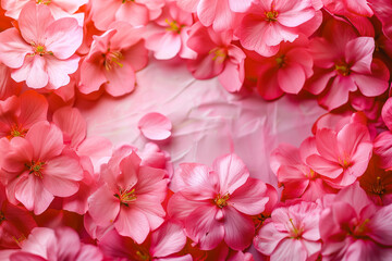 Background of pink flowers with empty space for text or greeting card design. Postcard for International Women's Day and Mother's Day.
