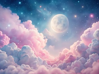 7. Whimsical, Soft Pink and Cool Gray cloud formations, with delicate, dreamy clouds and whimsical moonlight