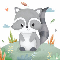 Fototapeta premium Cute Animal Racoon with background Jungle