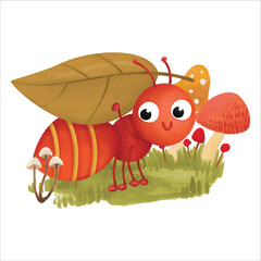 Cute Ant With Mushroom and leaf