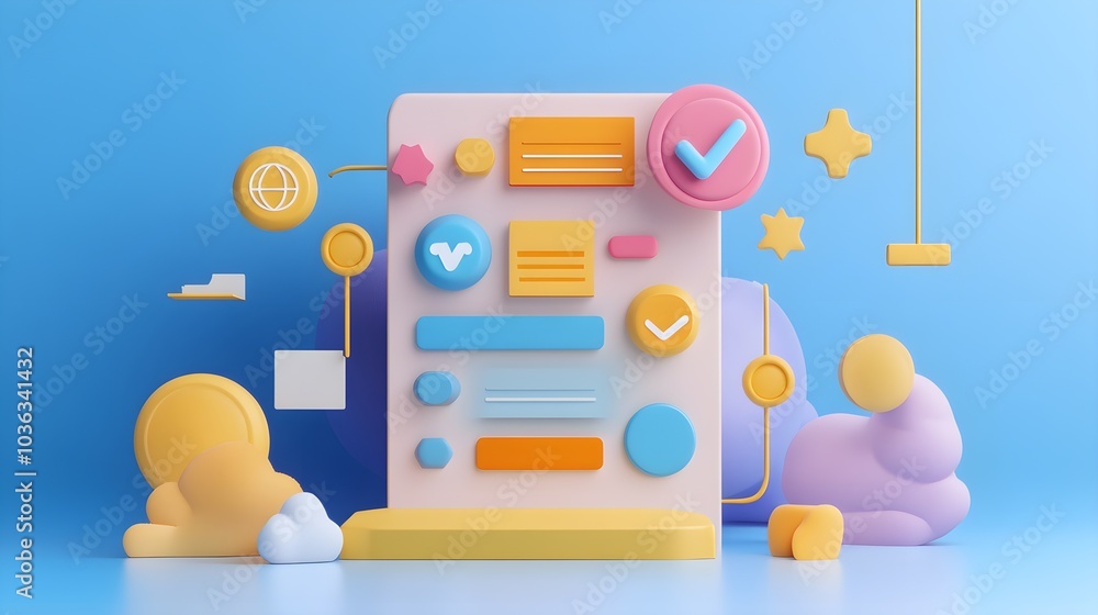 Poster 3D Colorful UI Elements and Icons for Website Design