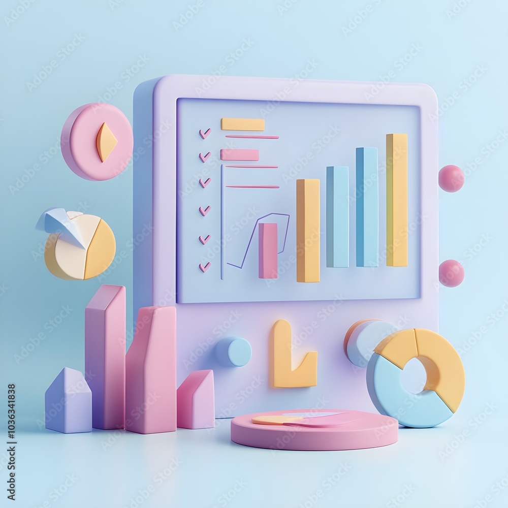 Poster colorful 3d charts and graphs for data visualization