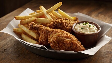fried chicken thighs and fries
