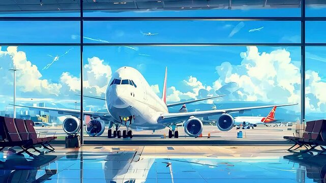 an airplane  and  people  at an airport