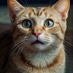 A surprised cat with wide-open eyes, capturing an amusing and expressive moment. Perfect for pet lovers, humorous designs, and playful content.