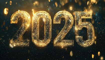 Holiday and New Year's golden text "2025," perfect for decoration.