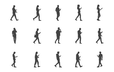 People walking with smartphone svg, Person walking with smartphone silhouette, Man walking with smartphone svg, Woman walking with smartphone svg.