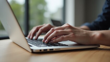 Person typing on a laptop keyboard.