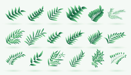 set of tropical greenery leaves design