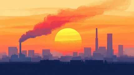 Obraz premium Sunset over industrial landscape the harmony of nature and industry captured in vibrant colors