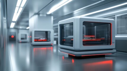 Obraz premium A 3D printer printing tiny electronic components in a sleek, futuristic laboratory.