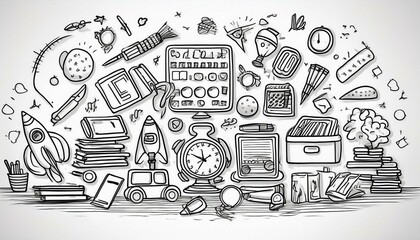 Generative AI Doodle Educational Games on White Background