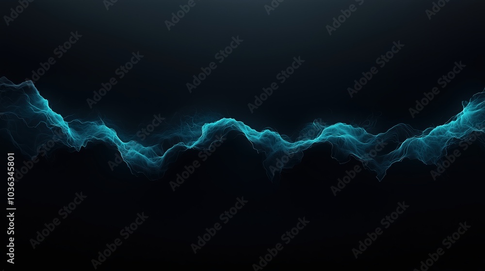 Poster long blue line with a dark background. the line is made up of small dots. the line is very long and 