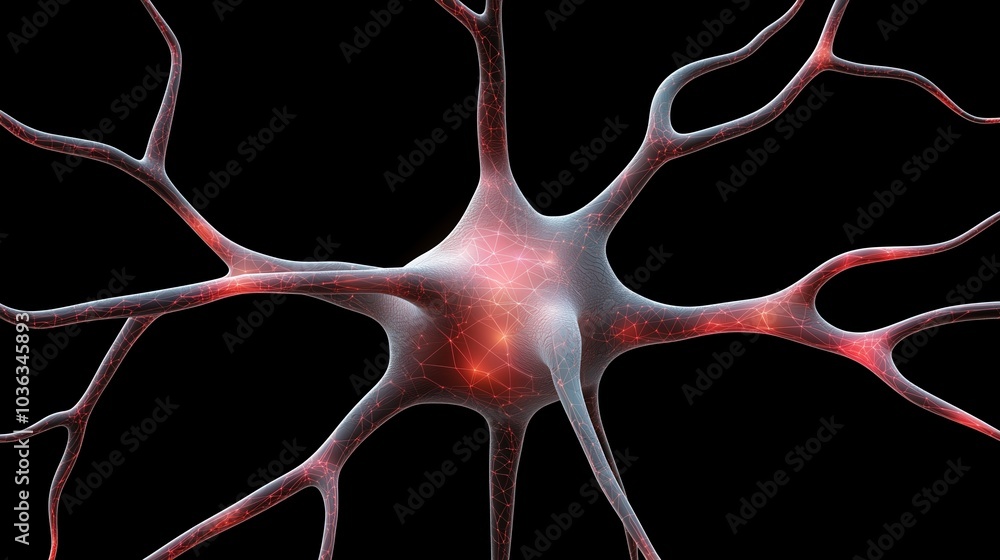 Aufkleber neuron is shown in a black and red color scheme. the neuron is shown in a very detailed and intricat