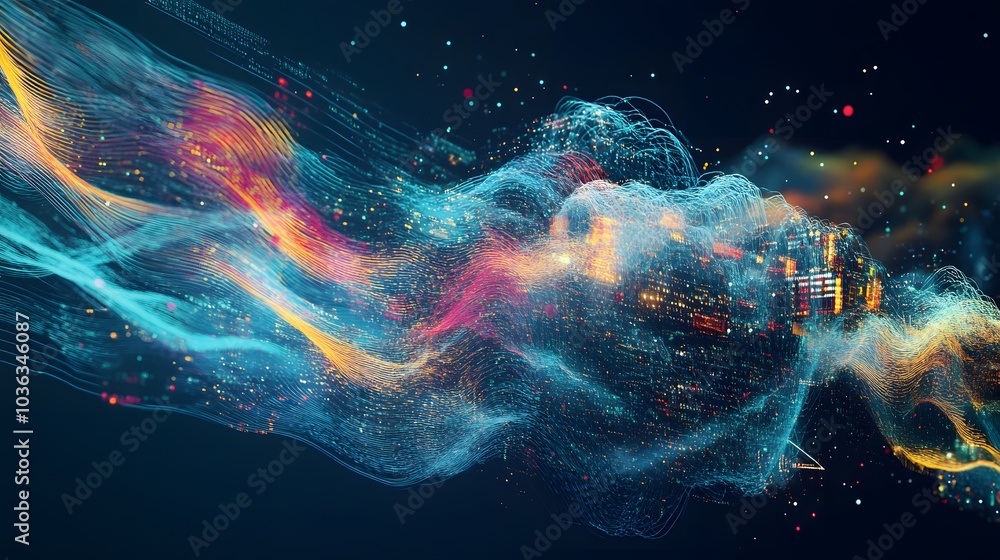 Aufkleber big data stream futuristic infographic,digital futuristic technology in smart cloud server using ai 
