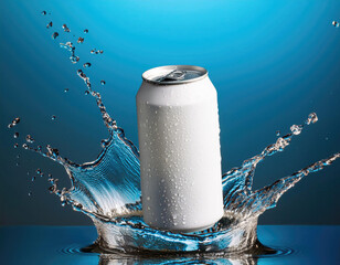 Product mockup of a soda can with water splash photography